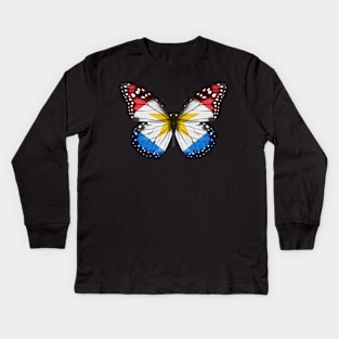 Saba Islander Flag  Butterfly - Gift for Saba Islander From Saba Island Kids Long Sleeve T-Shirt